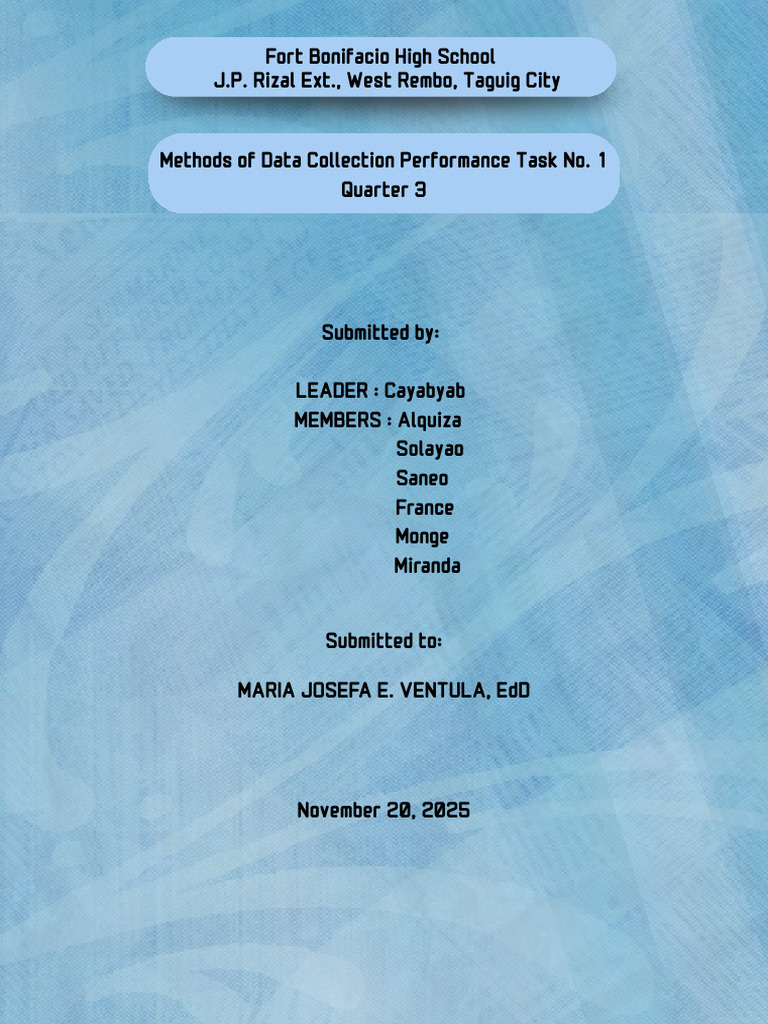 Data Collection Methods Performance Task | PDF