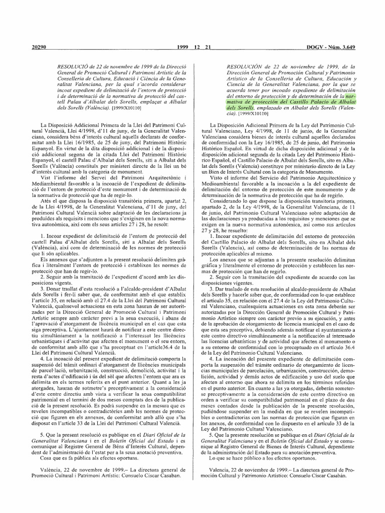00 DOGV PROTECCIÓN DEL CASTILLO Y ENTORNO | PDF | Patrimonio cultural