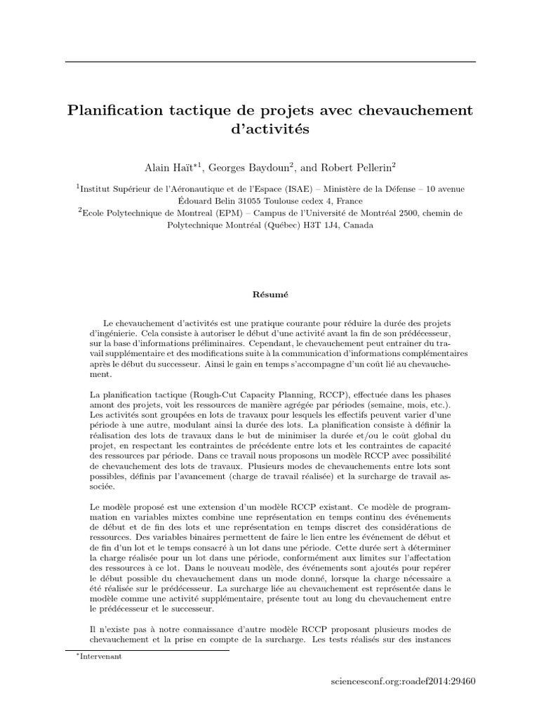 Modèle RCCP pour chevauchement d'activités | PDF | Planification