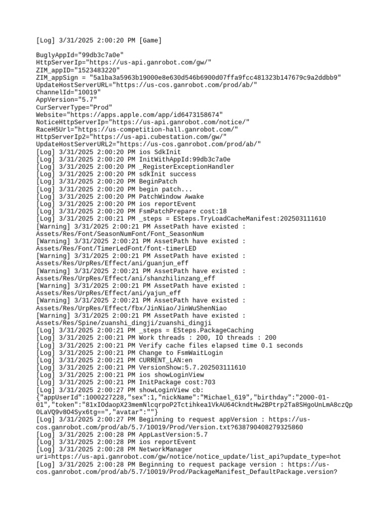 BuglyApp Log for Game Initialization | PDF | Computer Science | Computing