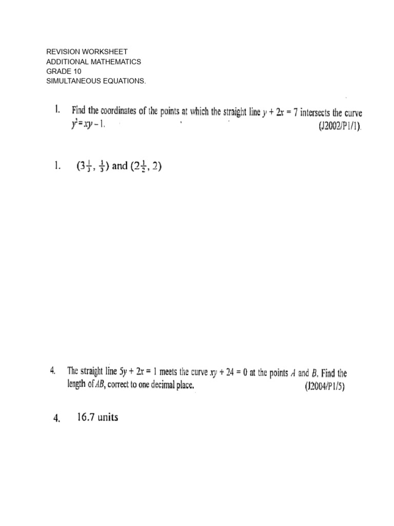 Grade 10 Additional Math: Simultaneous Equations | PDF