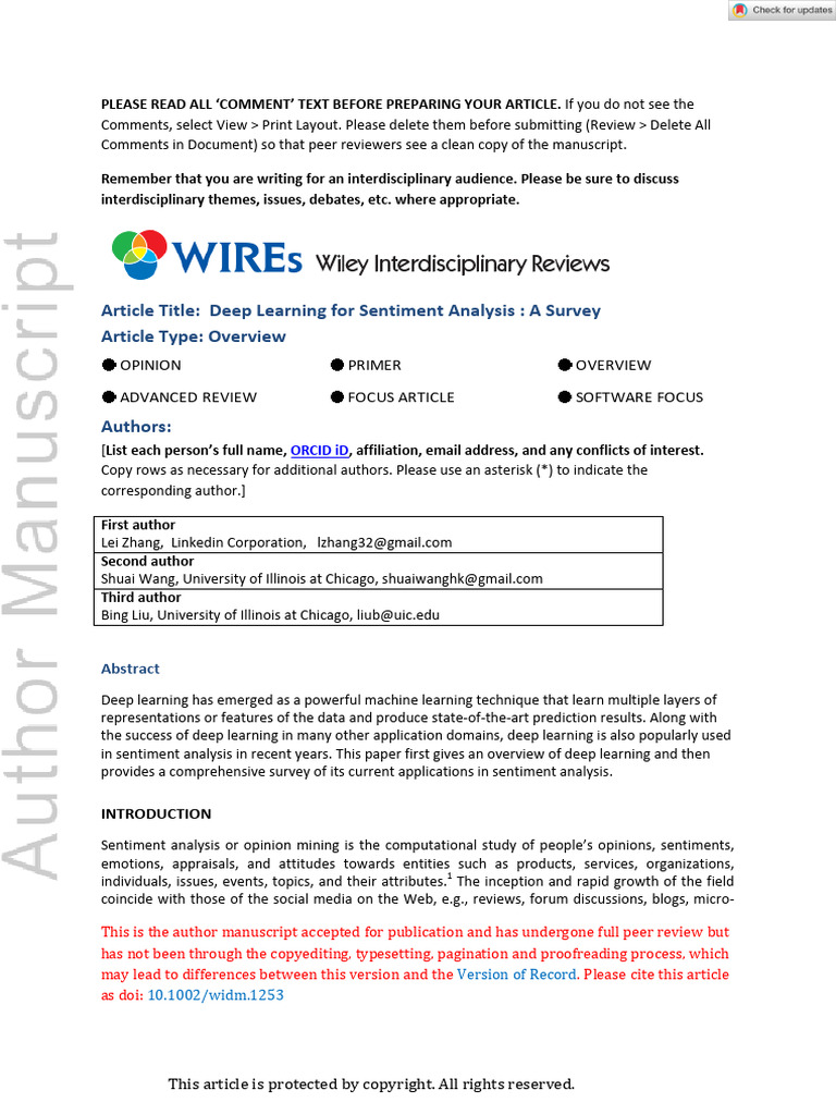 Deep Learning in Sentiment Analysis Survey | PDF | Deep Learning | Learning