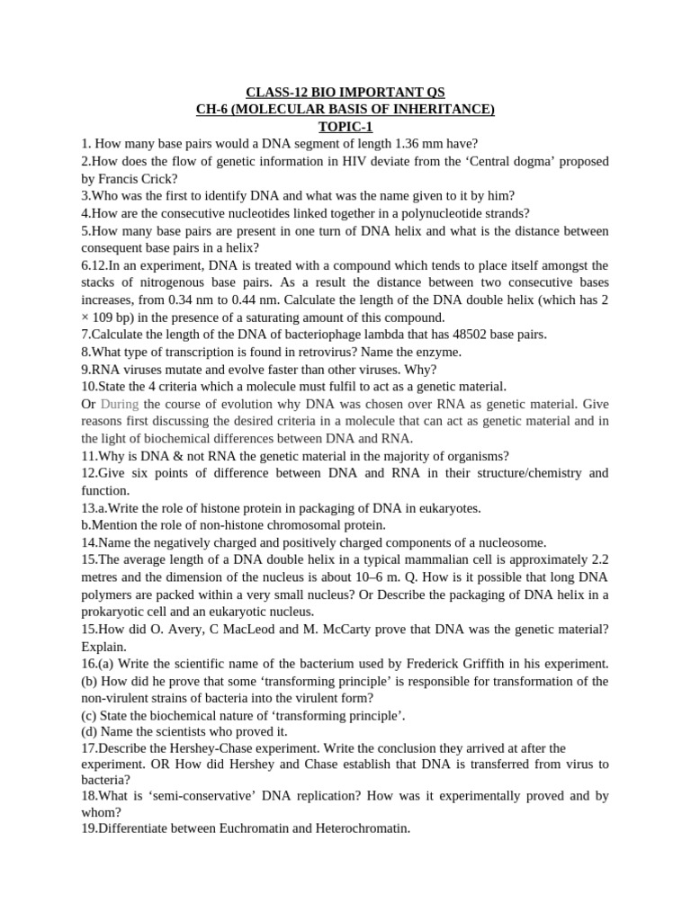 Class - 12 Bio Ch-6 Topic - 1,2,3, TW & PYQ | PDF | Operon ...