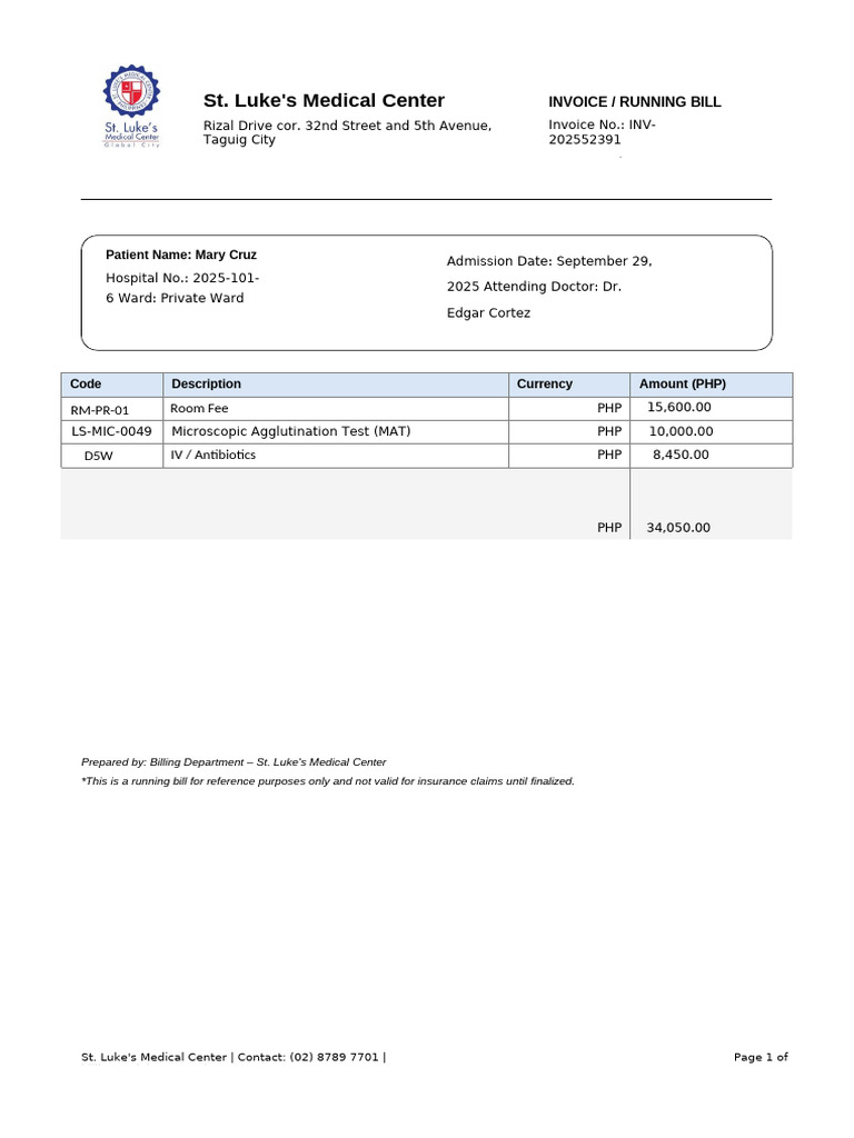 Running Bill St Lukes Final (1) | PDF