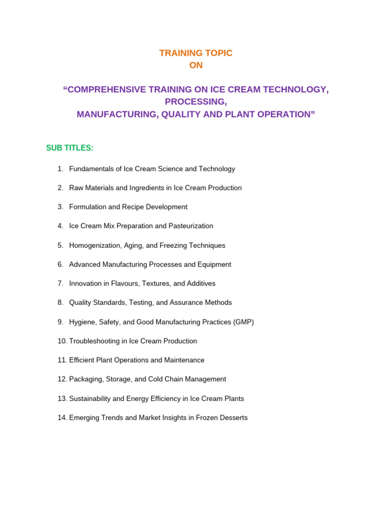 Ice Cream Technology Training Guide | PDF