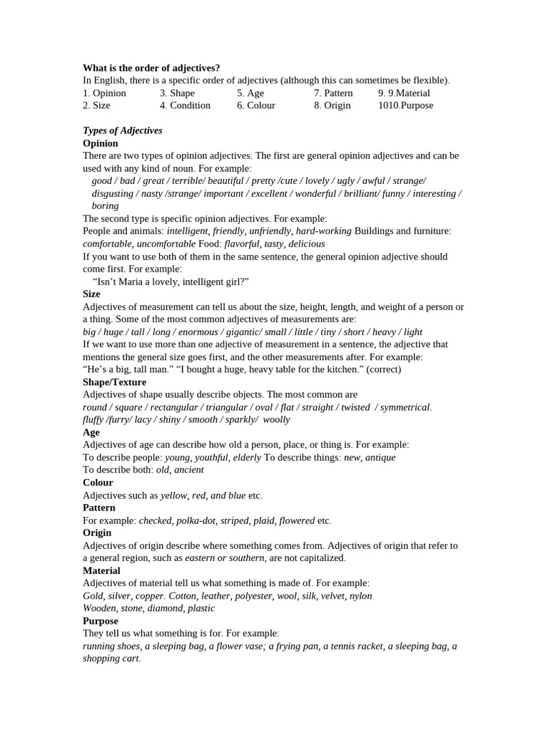 What is the Order of Adjectives | PDF | Adjective
