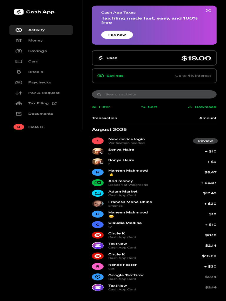 Cash App Activity Summary August 2025 | PDF | Cash | Money