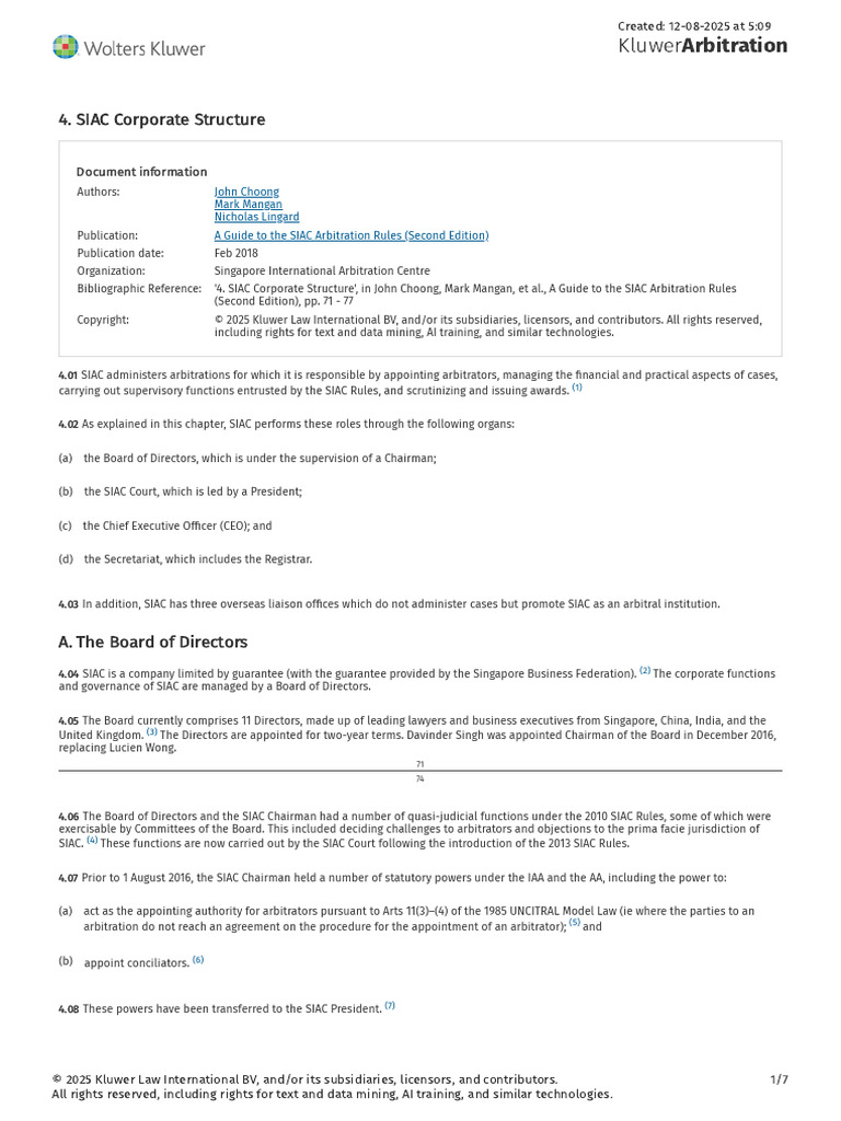 SIAC Corporate Structure Overview | PDF | Arbitral Tribunal | Arbitration