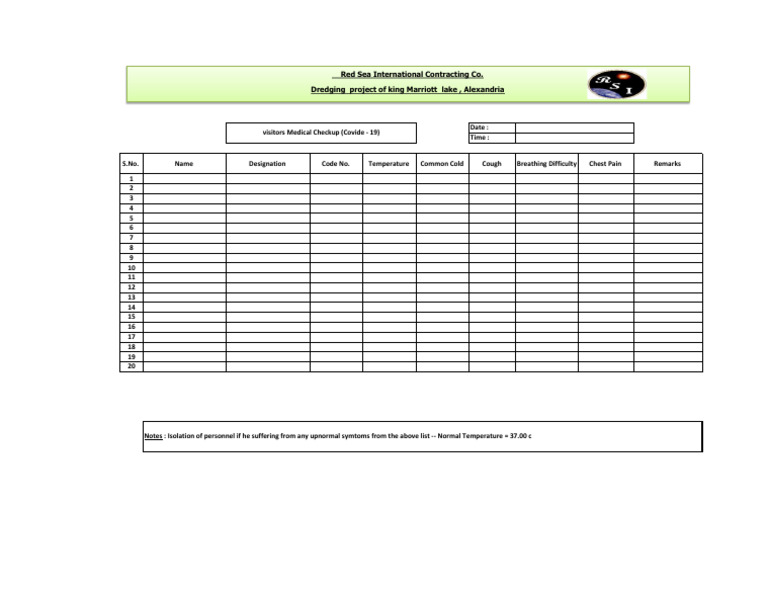 Medical Checklist - Covide 19 - Visitors | PDF