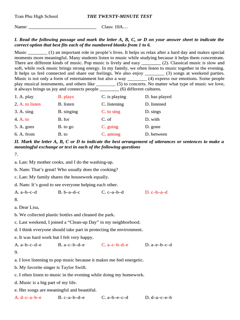 Tran Phu High School 20m Test | PDF