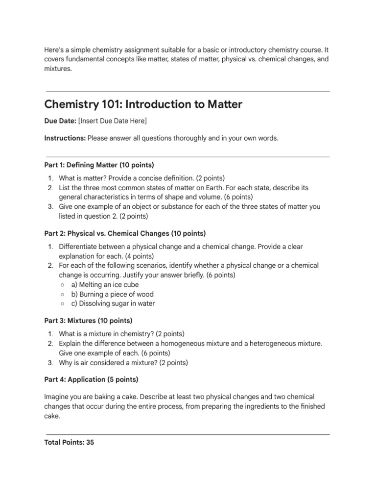 Make An Simple Assignment About Chemistry | PDF