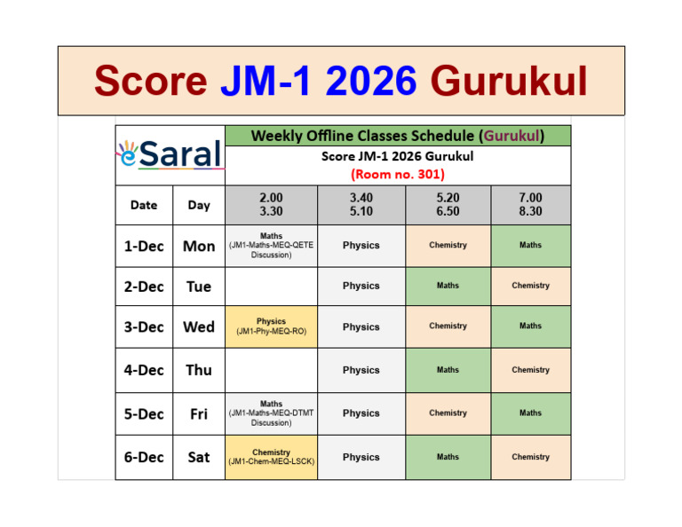 JM-1 2026 Weekly Class Schedule | PDF