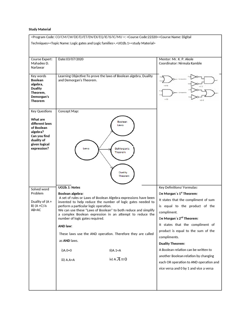 Boolean Algebra and Logic Gates Guide | PDF | Boolean Algebra ...