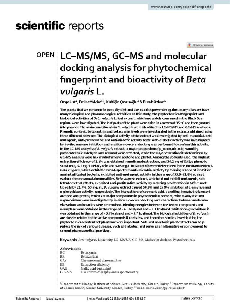 LC-MMS, GC-MS and Molecular Docking Analysis For Phytochemical ...