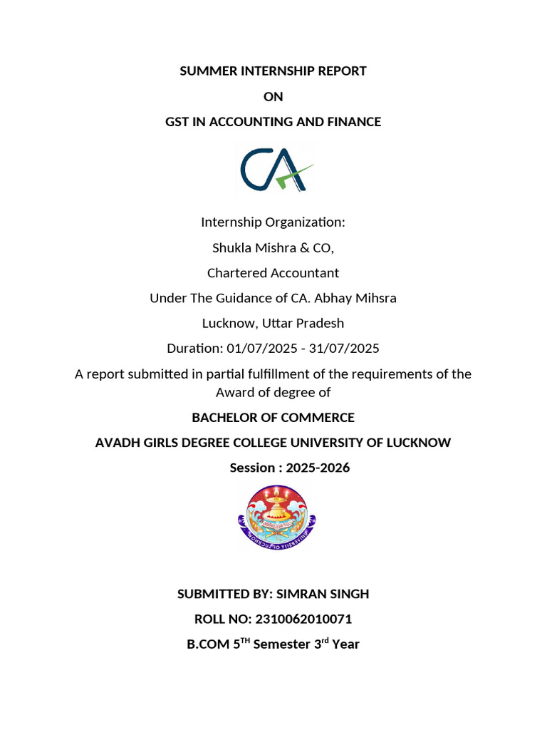Summer Internship Report on GST and Finance | PDF | Debits And Credits ...