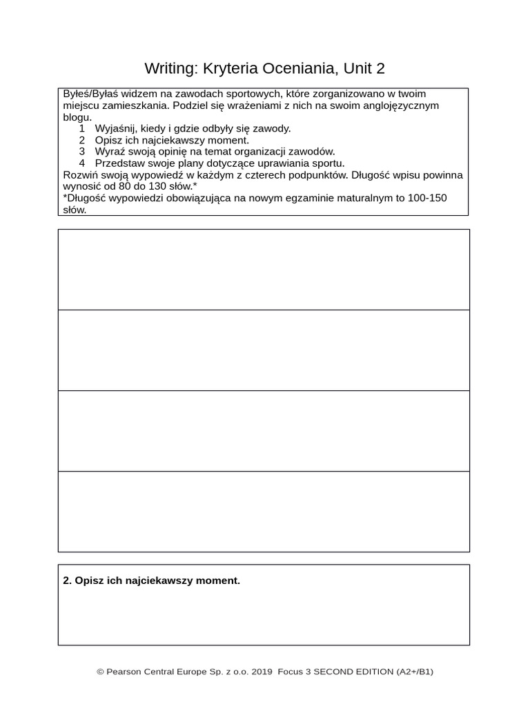 Focus3 2E Kryteria Oceniania Writing Unit2.Docx 0 | PDF