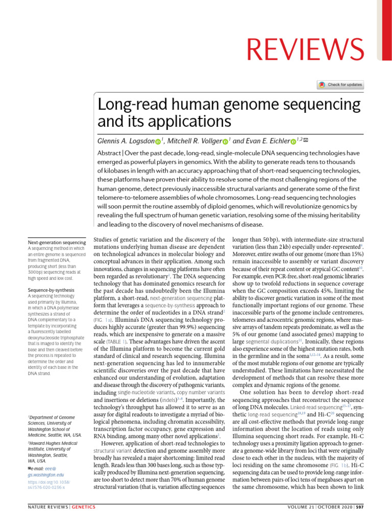 Long-Read Sequencing in Genomics | PDF | Dna Sequencing | Nucleic Acids