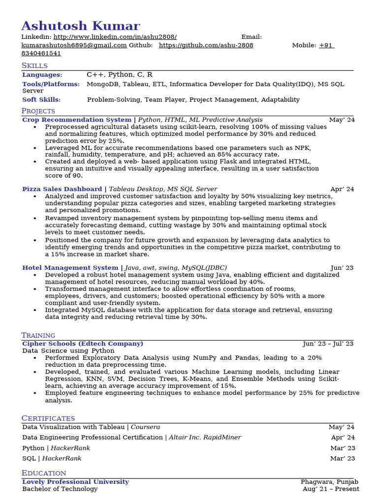 Ashutosh Kumar: Data Science & Projects | PDF | Information Technology ...