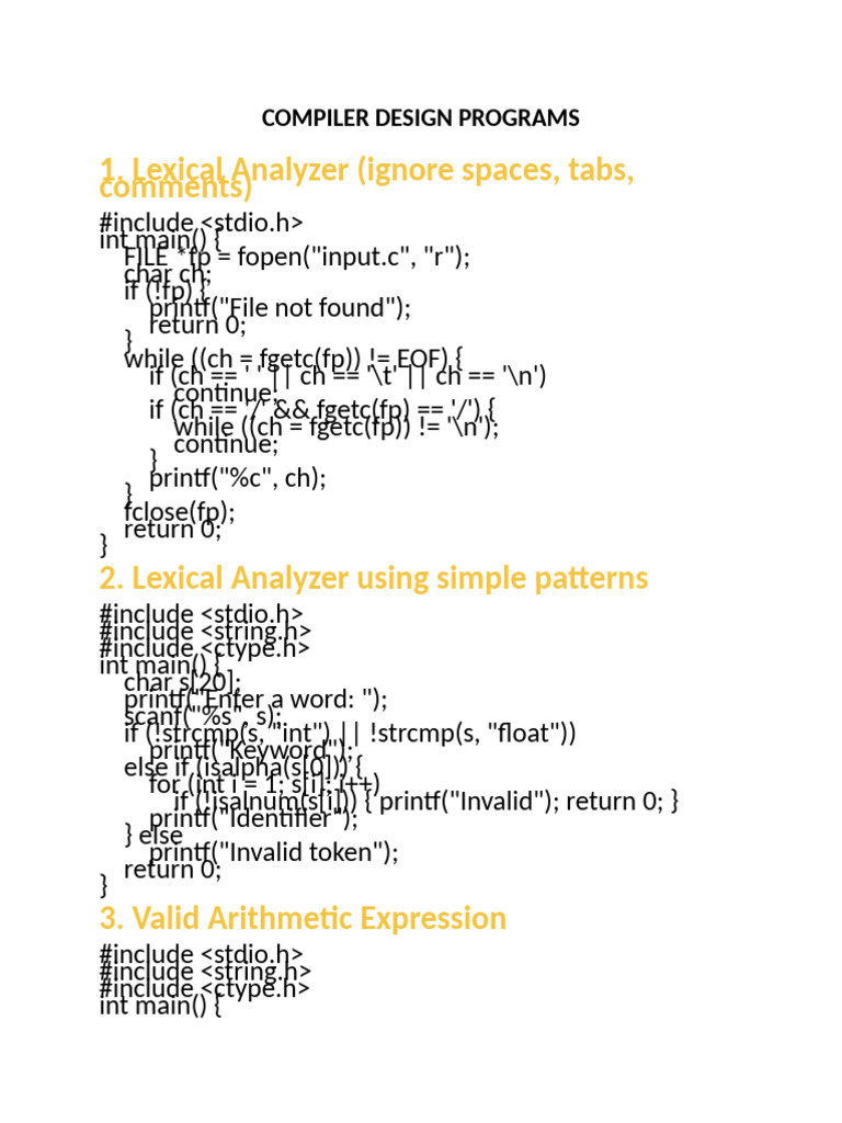 COMPILER DESIGN PROGRAMS(1) | PDF | Software Development | Computer ...