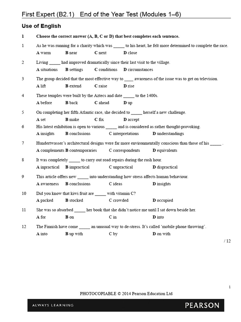 End of Year English Test B2.1 | PDF | Science