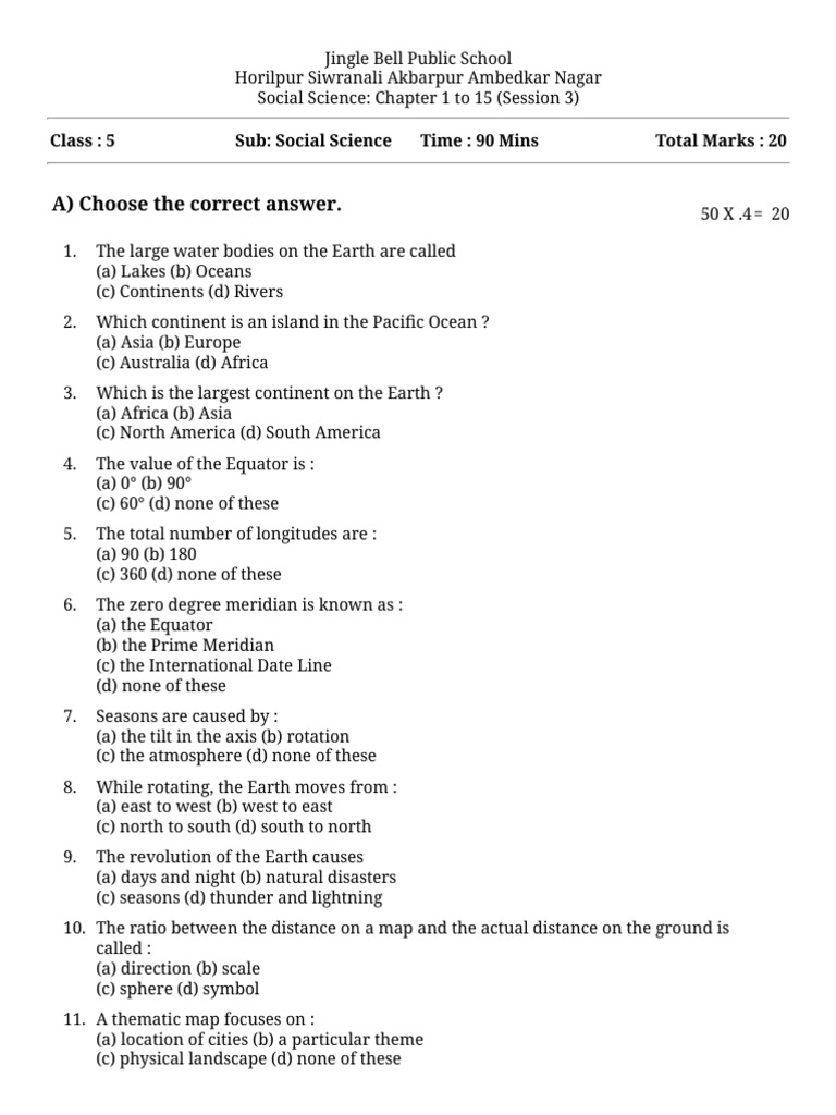 Class 5 Social Science Quiz: Chapters 1-15 | PDF | Earth | Atmosphere ...