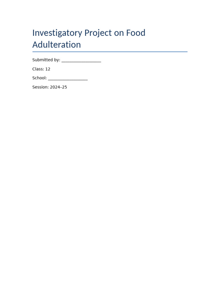 Investigatory Project Food Adulteration All Features | PDF