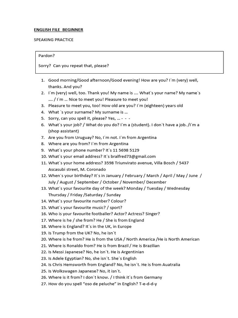 Beginner English Speaking Practice Guide | PDF | Lunch | Meal