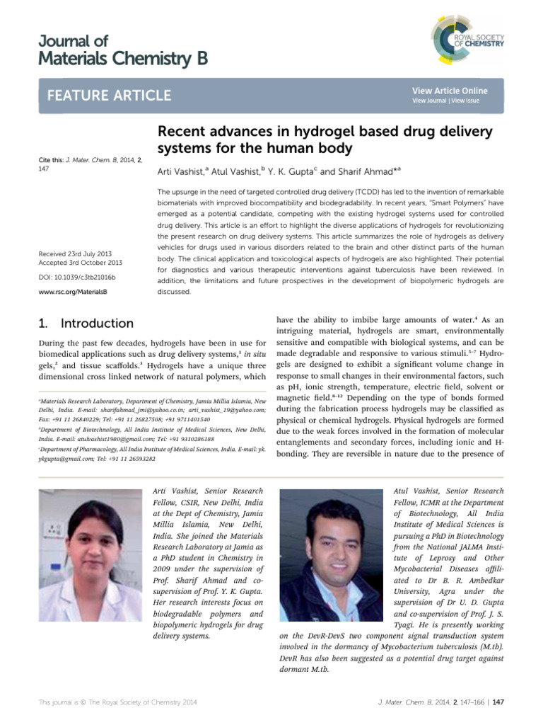 Advances in Hydrogel Drug Delivery Systems | PDF | Biopolymer ...