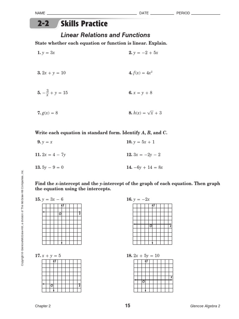 Linear Functions and Equations Practice | PDF | Equations ...