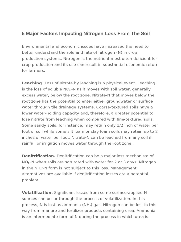 Key Factors of Nitrogen Loss in Soil | PDF | Soil | Plant Nutrition