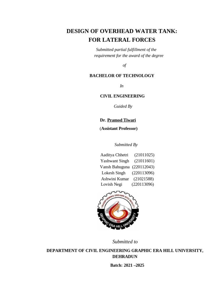 Overhead Water Tank Design Analysis | PDF | Structural Load | Stress ...