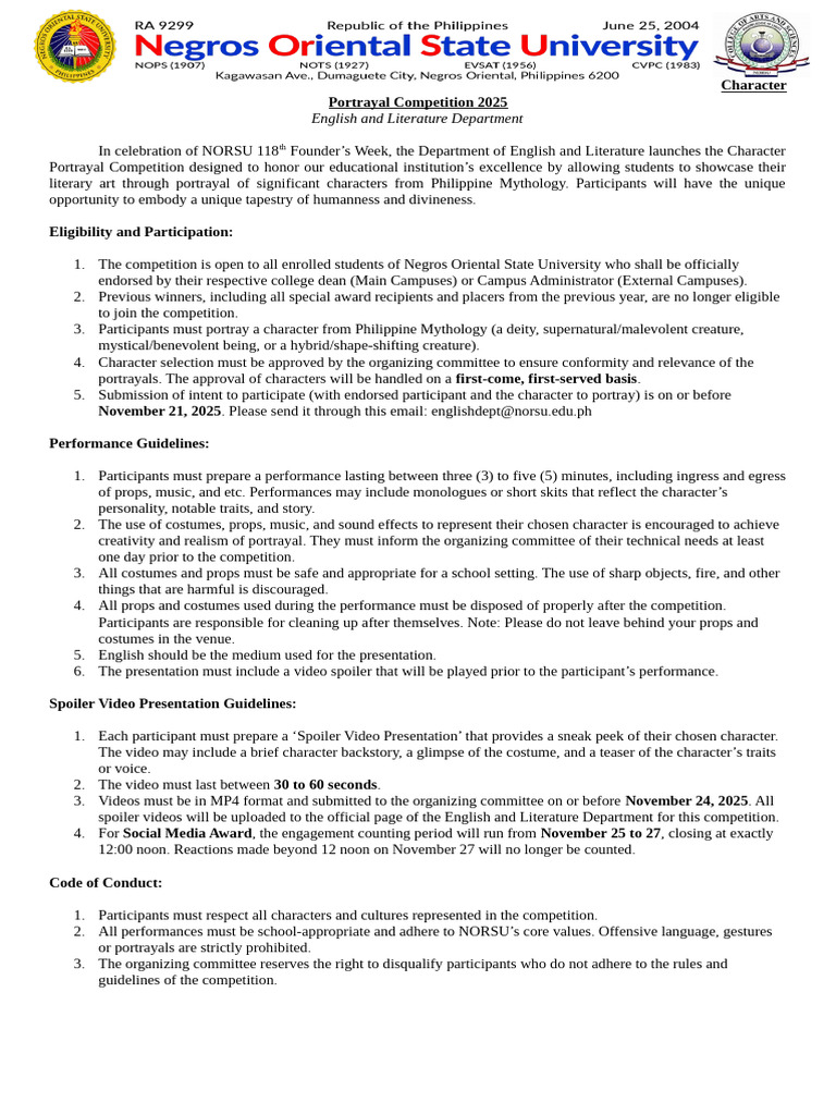 Character Portrayal Guidelines 2025 | PDF