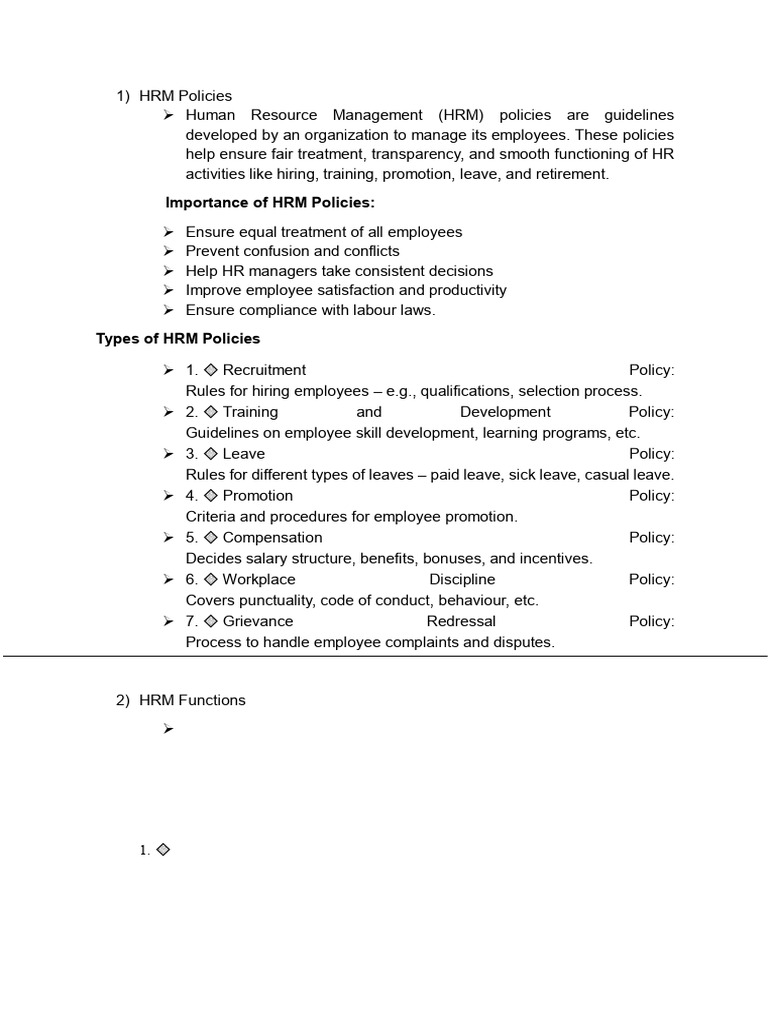 Essential HRM Policies and Functions Guide | PDF | Performance ...