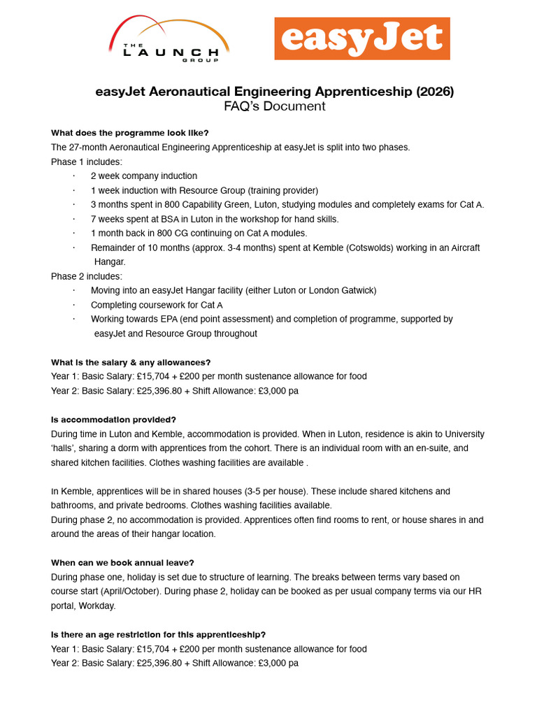 easyJet Aeronautical Engineering Apprenticeship | PDF