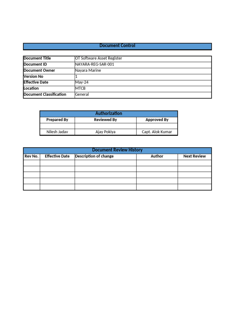 OT Software Asset Register Overview | PDF | Data Management | Databases