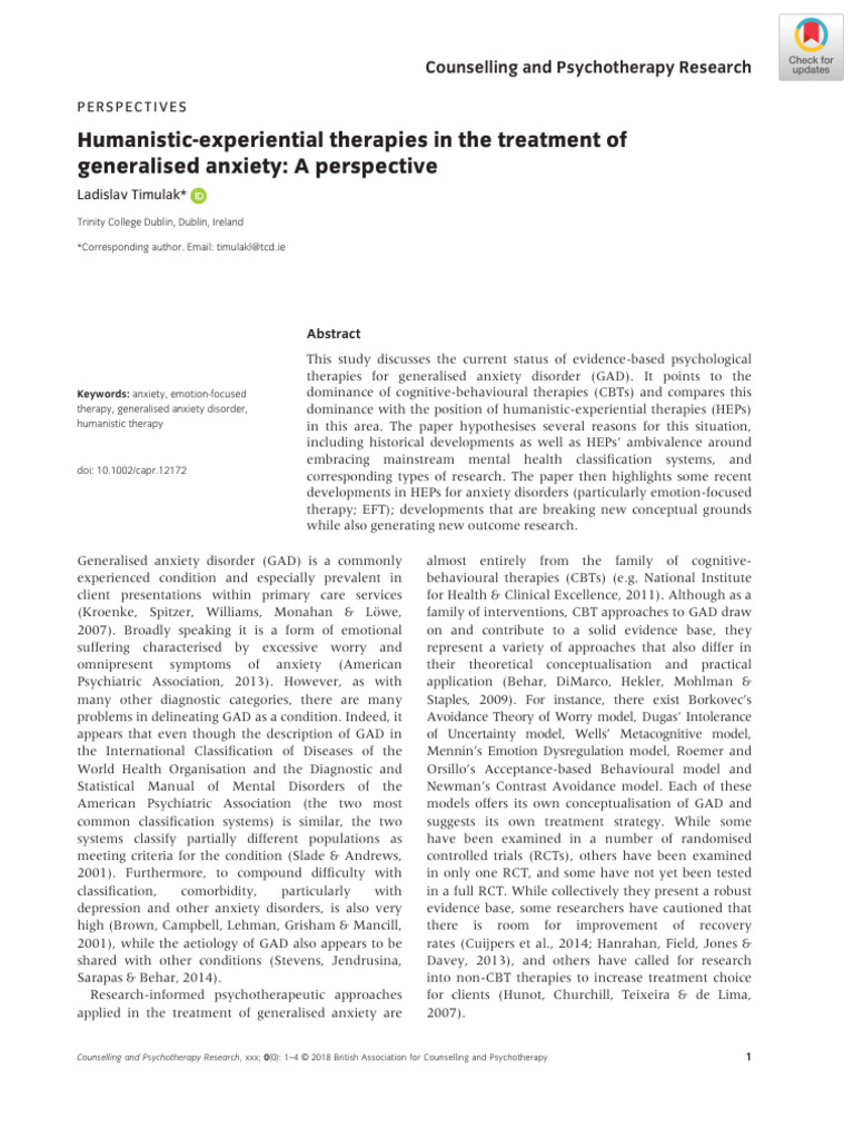 Humanistic Therapies for Generalized Anxiety | PDF | Cognitive ...