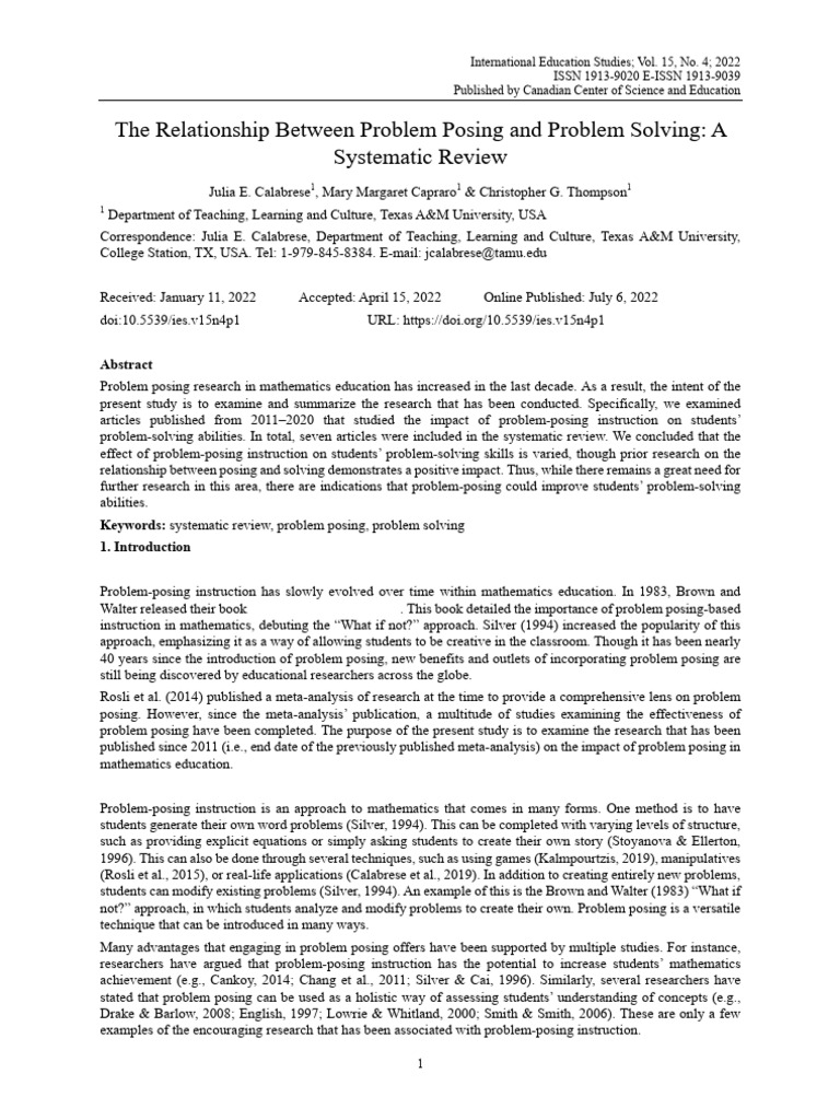 Problem Posing's Impact on Problem Solving | PDF | Effect Size | Science