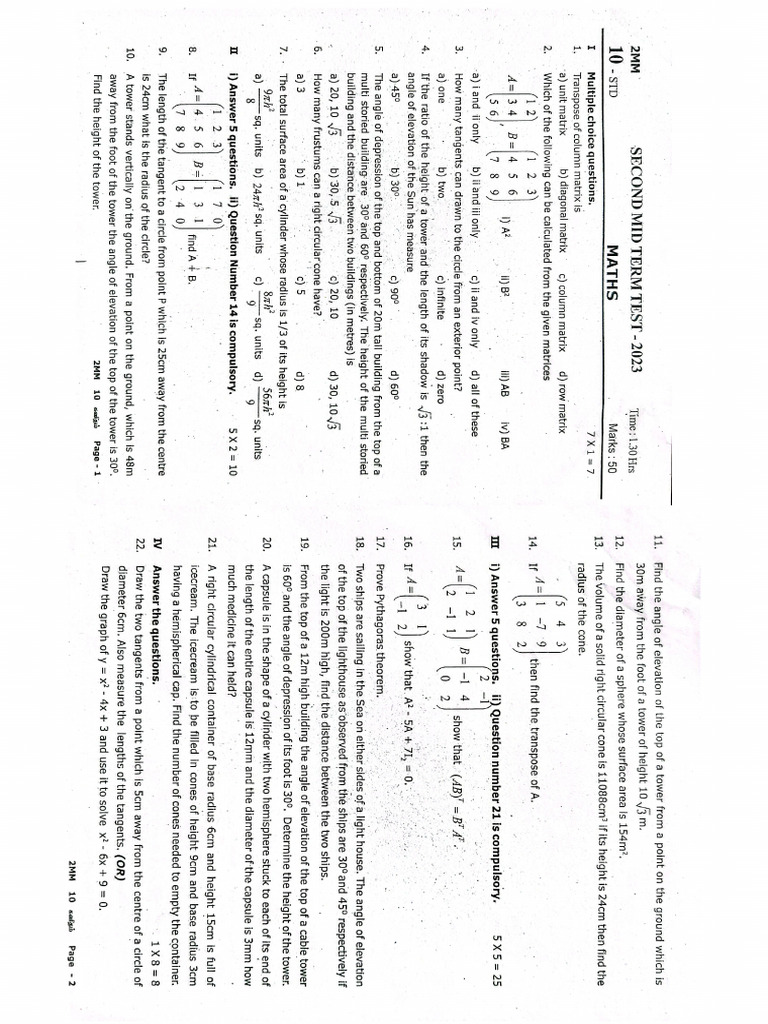 X Mat II Midterm 2023 | PDF