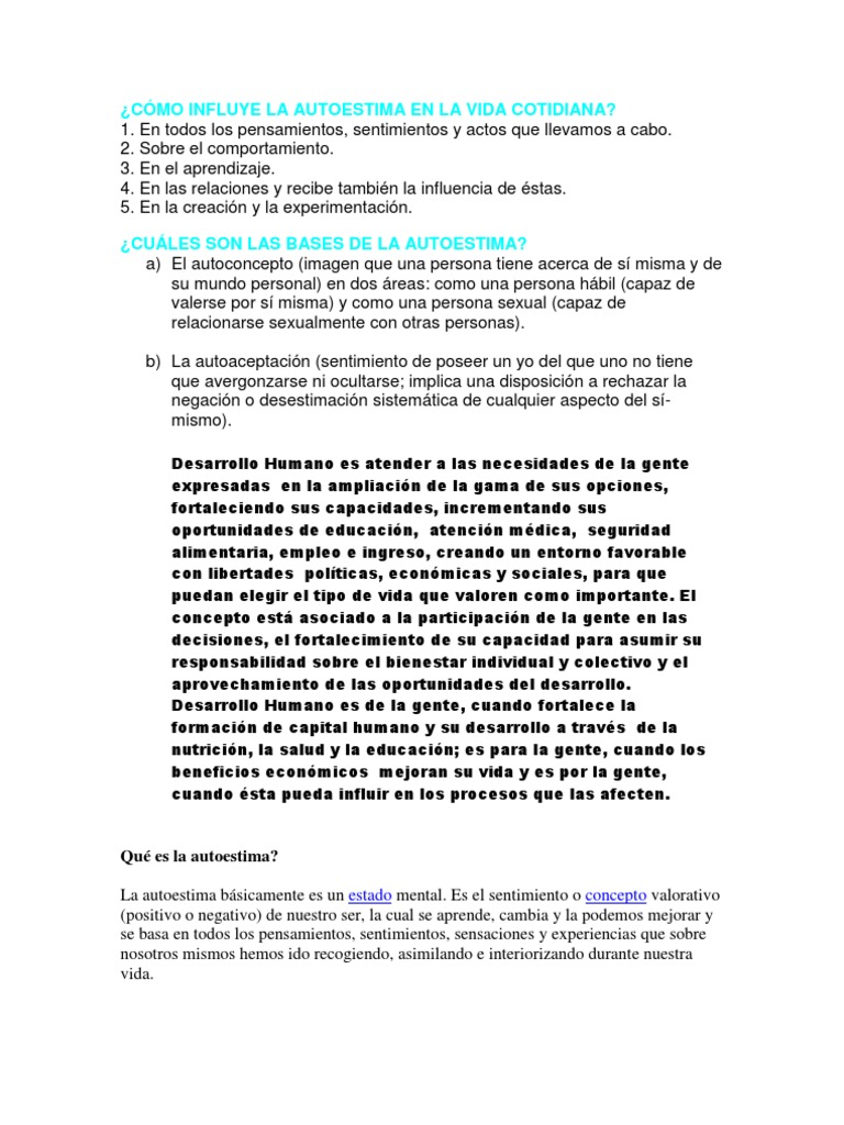Impacto de la Autoestima en la Vida Diaria | PDF | Salud mental ...