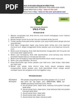 Soal Wawasan Keislaman Spmb Ptain 10