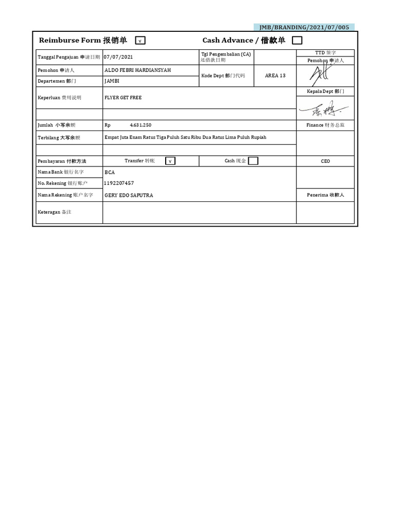 Form Reimburse | PDF