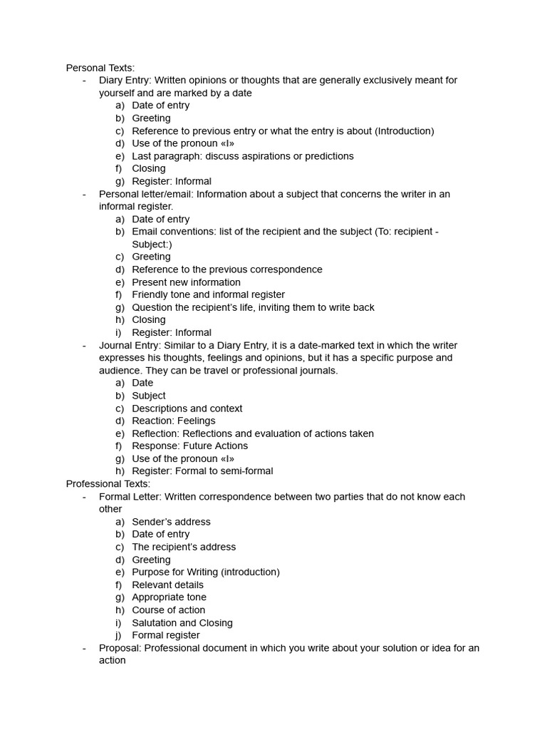 Types of Personal and Professional Texts | PDF | Communication | Human ...