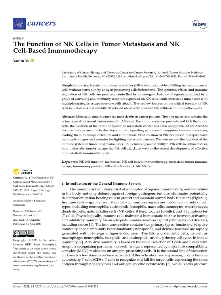 The Function of NK Cells in Tumor Metastasis and N | PDF | Immune ...