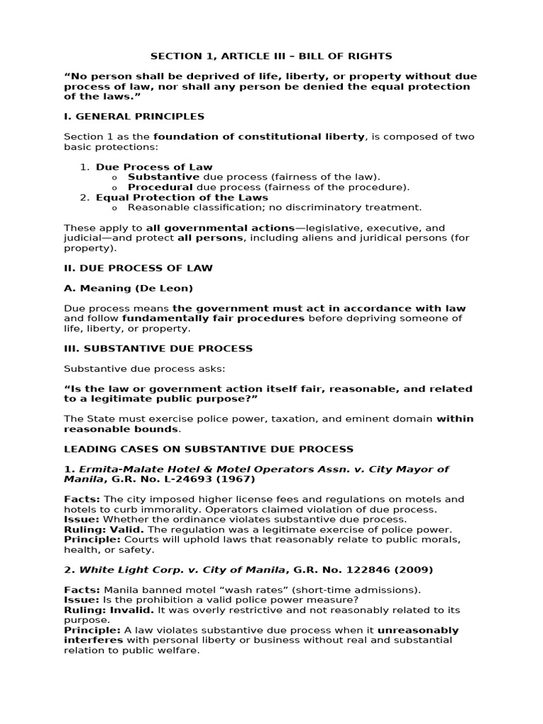 Bill of Rights: Due Process & Equality | PDF | Substantive Due Process ...