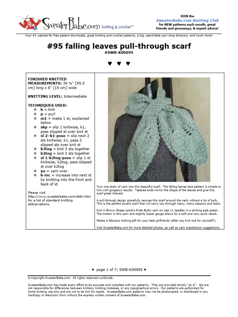 95 Falling Leaves Pull Through Scarf | PDF | Knitting | Crochet