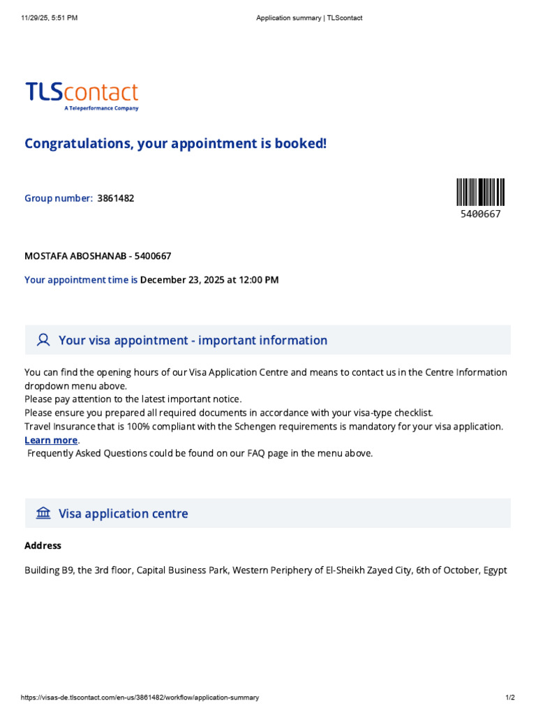 Visa Appointment Confirmation Details | PDF