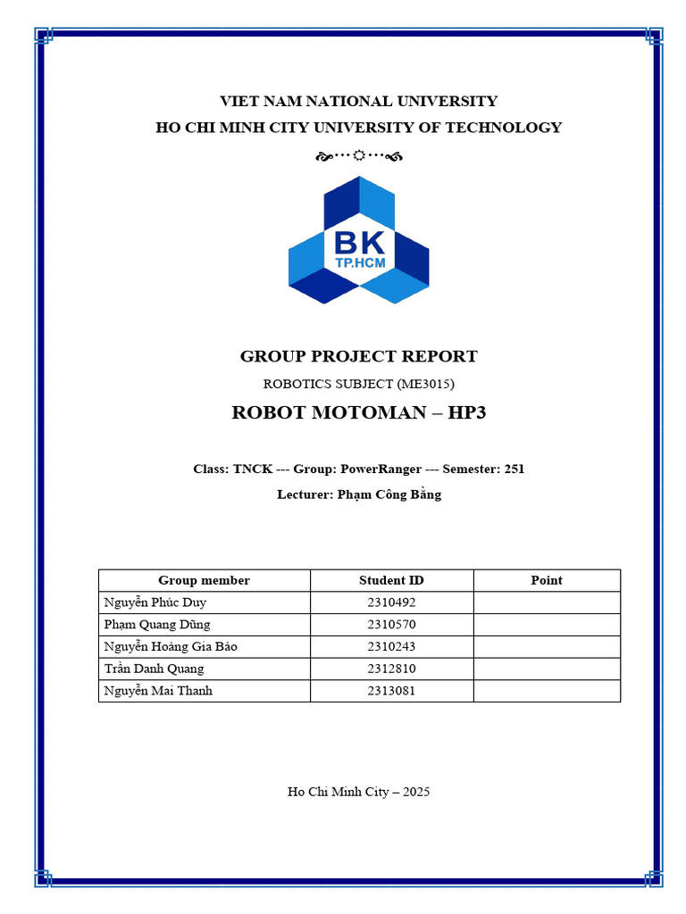 Motoman HP3 Robot Project Report | PDF | Rotation | Kinematics