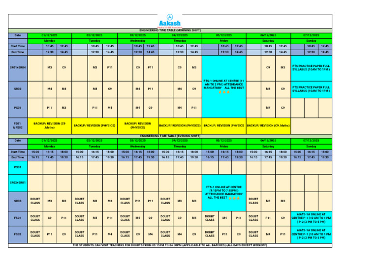 Engineering Time Table December 2025 | PDF