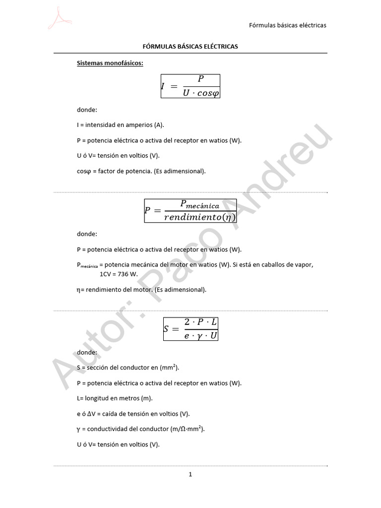 Fórmulas Eléctricas Esenciales | PDF