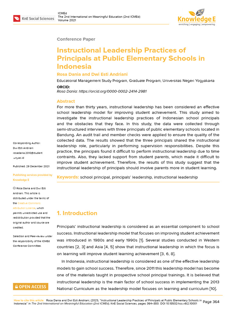 Instructional Leadership in Indonesian Schools | PDF | Teachers | Learning